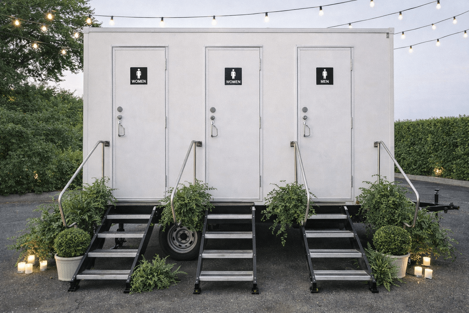 Restroom trailer parked in a parking lot in jacksonville florida